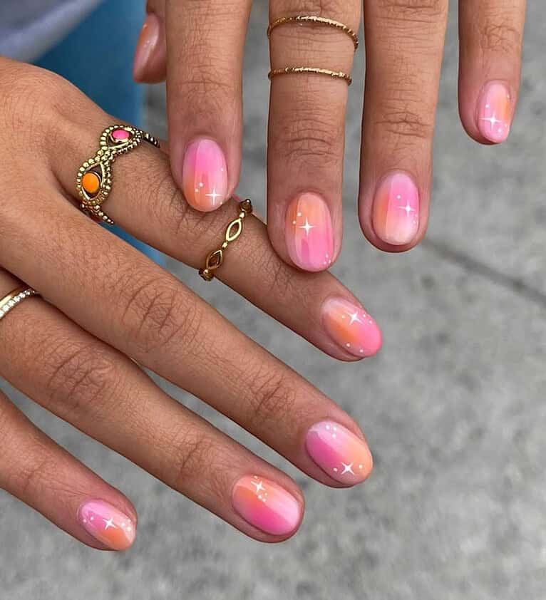 Pink to Orange Gradient Glitter Accent Nails Pink to Orange Gradient Glitter Accent Nails — Practical Mom Nails 2027