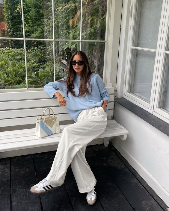 Understated Cool: Adidas Samba with Wide-Leg Pants and Crewneck Understated Cool: Adidas Samba with Wide-Leg Pants and Crewneck — Adidas Samba Outfits 2027