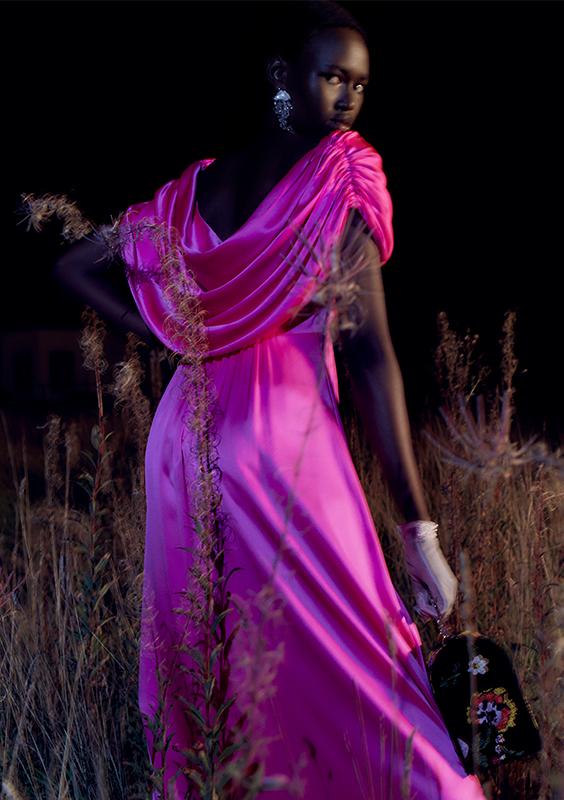 Satin Sophistication: Draped Cowl-Neck Evening Dress — Designer Outfits 2027