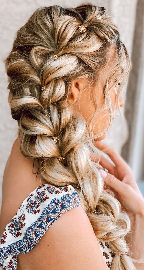 Mid-Back Textured Blonde Braid with Pins Mid-Back Textured Blonde Braid with Pins — Side Braided Hairstyles 2027