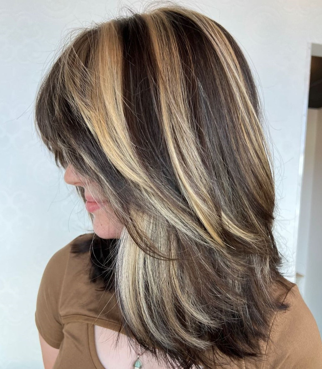 Collarbone Layers With Side Part Collarbone Layers With Side Part — Chunky Blonde Highlights on Brown Hair 2027