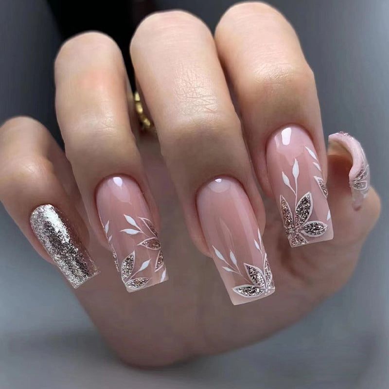 Glossy With Glitter Visual Idea — Floral Wedding Nails 2027