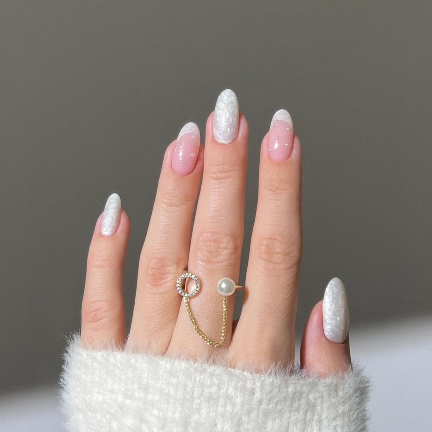 Snowflake French Tips with Pearls Snowflake French Tips with Pearls — Winter White Nails 2027