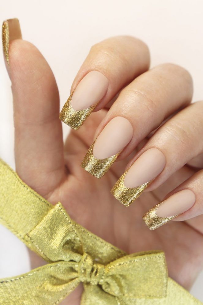 Matte Nude French Tips with Gold Glitter — Nails 2027 for Gold Dress