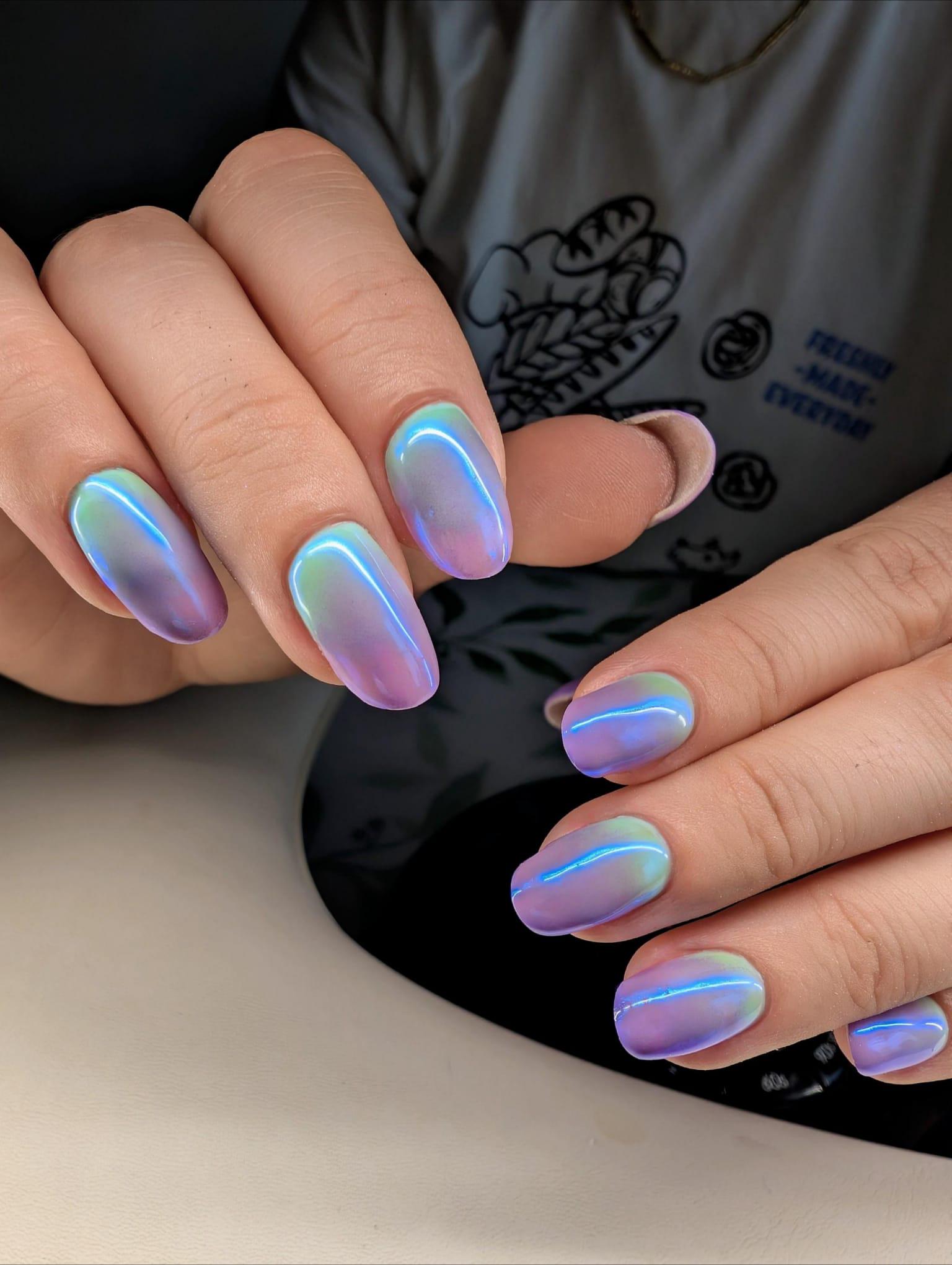 Matte Purple Green Ombre with Blue Chrome Matte Purple Green Ombre with Blue Chrome — Summer Ombre Nails 2027