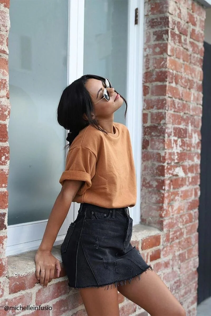 Orange Tee and Distressed Denim Mini: Casual Summer Vibe Orange Tee and Distressed Denim Mini: Casual Summer Vibe — Summer Outfits 2027
