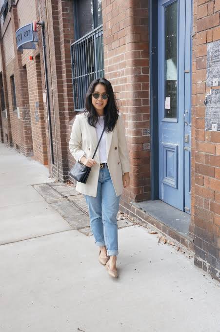 Beige Double-Breasted Blazer with Straight-Leg Jeans Beige Double-Breasted Blazer with Straight-Leg Jeans — Zoom Outfits 2027