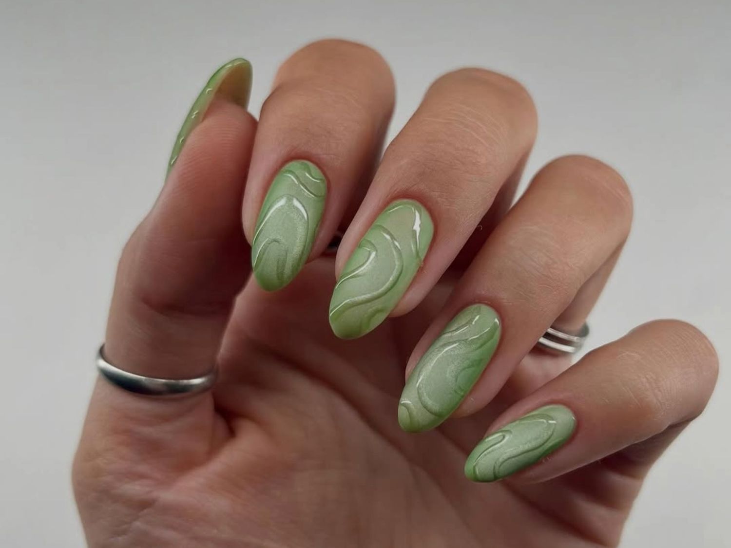Medium Oval Dark Green Swirl Nails Medium Oval Dark Green Swirl Nails — Long Spring Nails 2027
