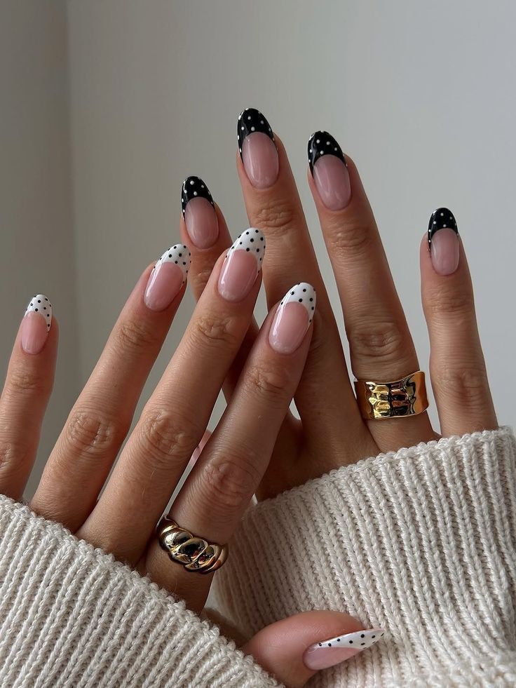 Nude French with Black Polka Dots Nude French with Black Polka Dots — Retail Nails 2027