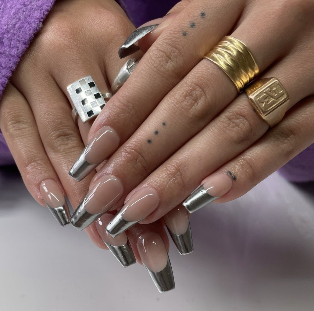 Bold Metallic Silver French Tips Bold Metallic Silver French Tips — Silver Nails 2027