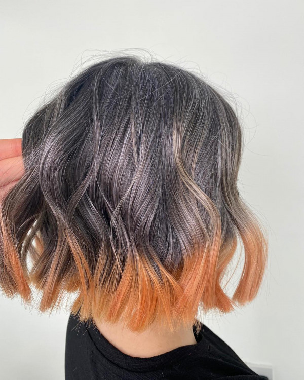 Grey Bob With Vibrant Orange Dip Dye Grey Bob With Vibrant Orange Dip Dye — Dip Dye Bob 2027