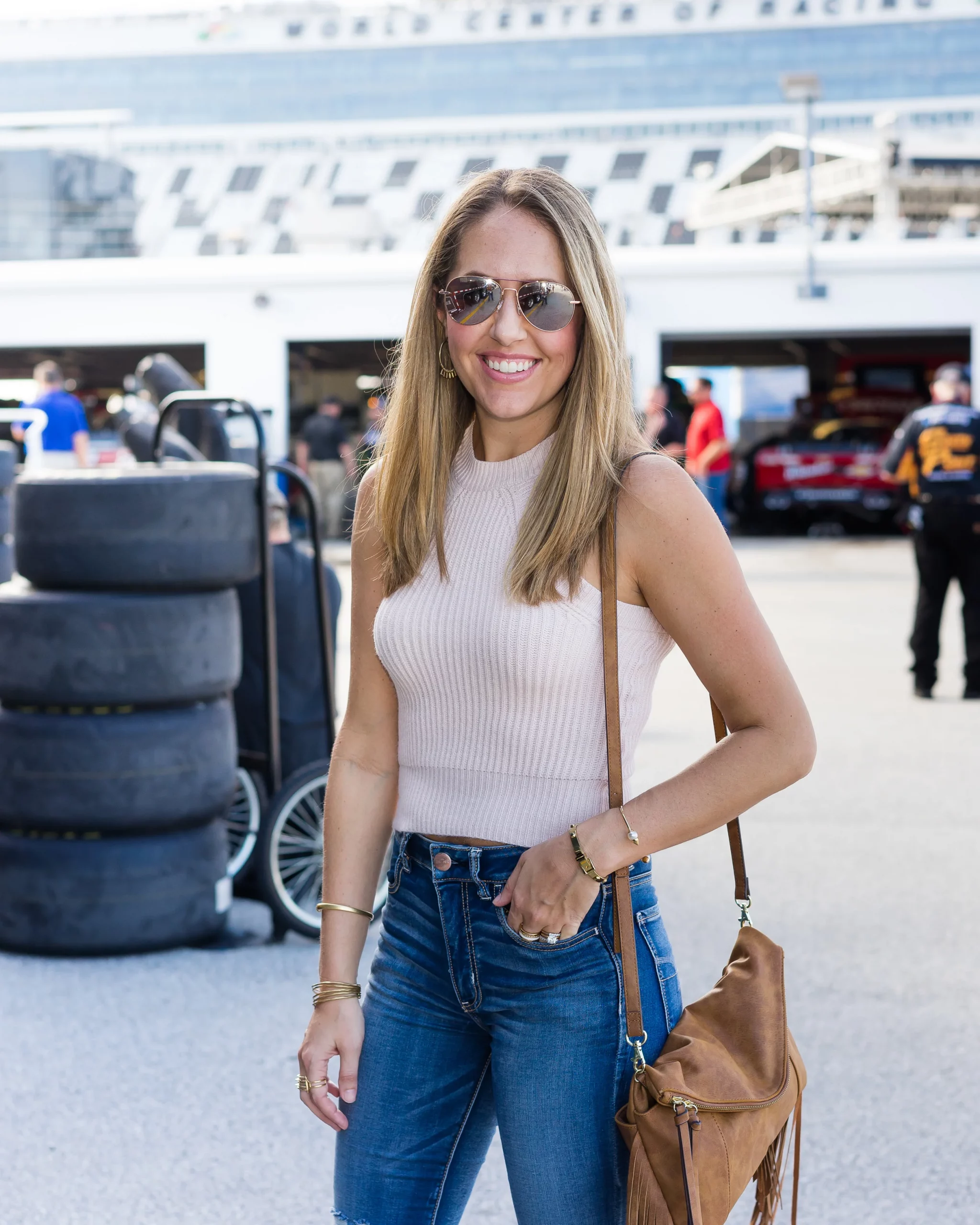 Sleeveless Knit Top with Fringe Handbag — NASCAR Outfits 2027
