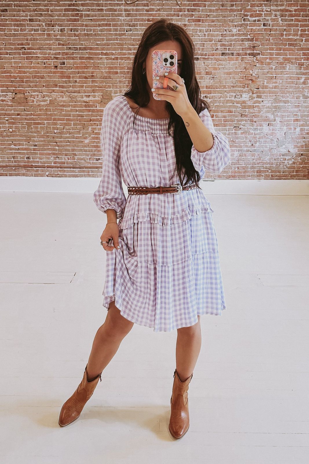 Brown Cowboy Boots Outfit Idea — Midi Picnic Dress 2027