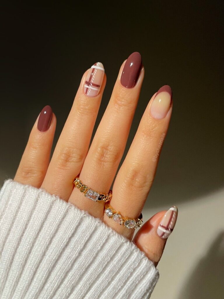 Plaid Pattern On Accent Nails Visual Idea — Thanksgiving Nails 2026