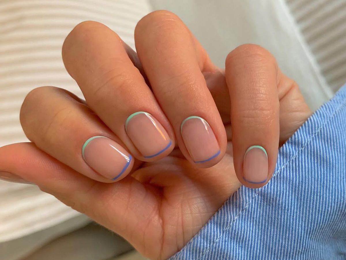 Thin Colored Lines On Tips Visual Idea Thin Colored Lines On Tips Visual Idea — Colored Double French Nails 2027