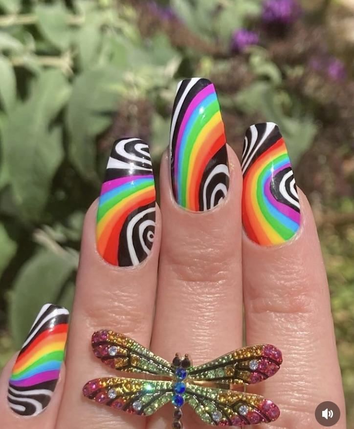 Bold Rainbow Stripes and Swirls Long Squares Bold Rainbow Stripes and Swirls Long Squares — Rainbow Nails 2027