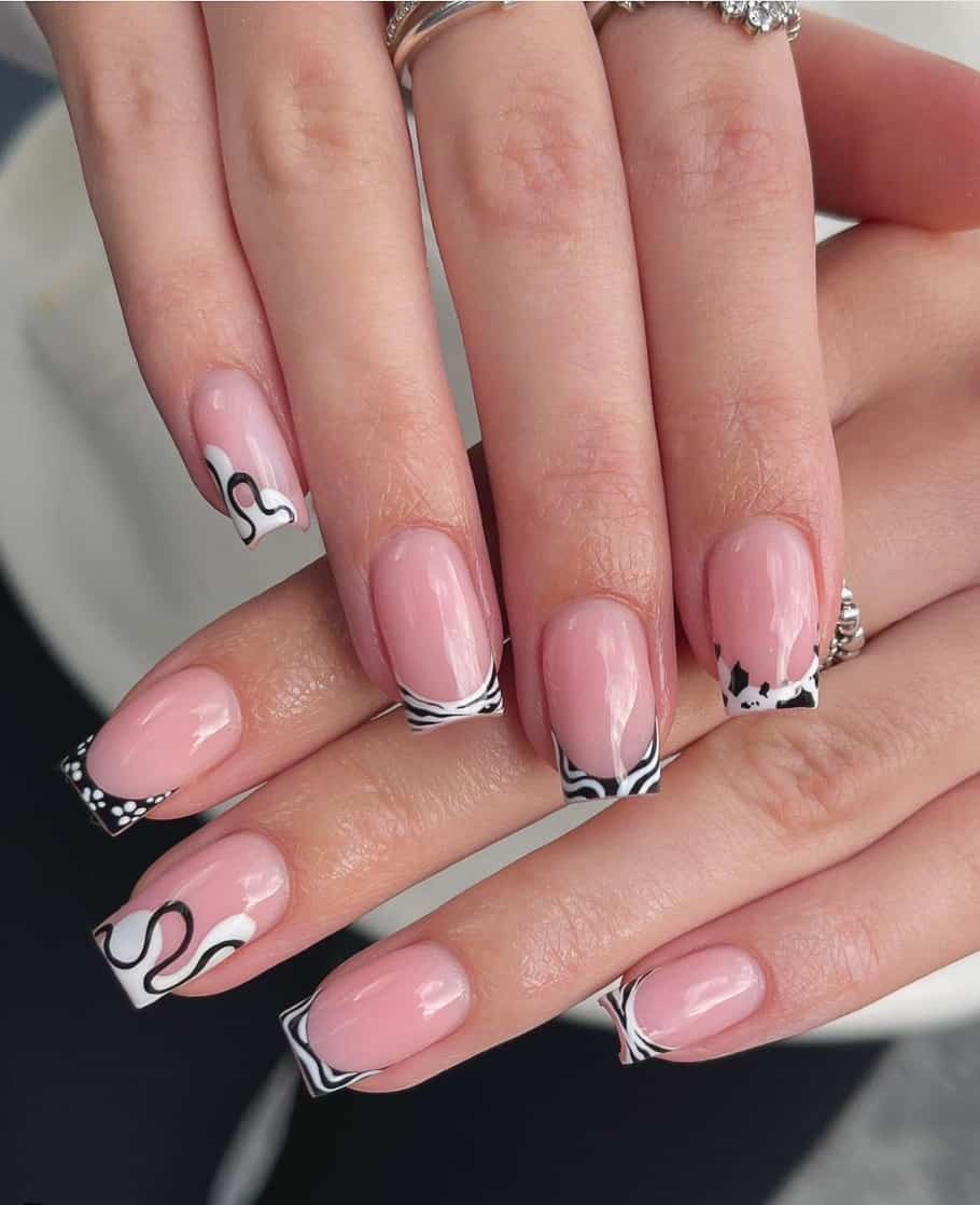 Black White Swirl French Tips Black White Swirl French Tips — Swirl Nails 2027