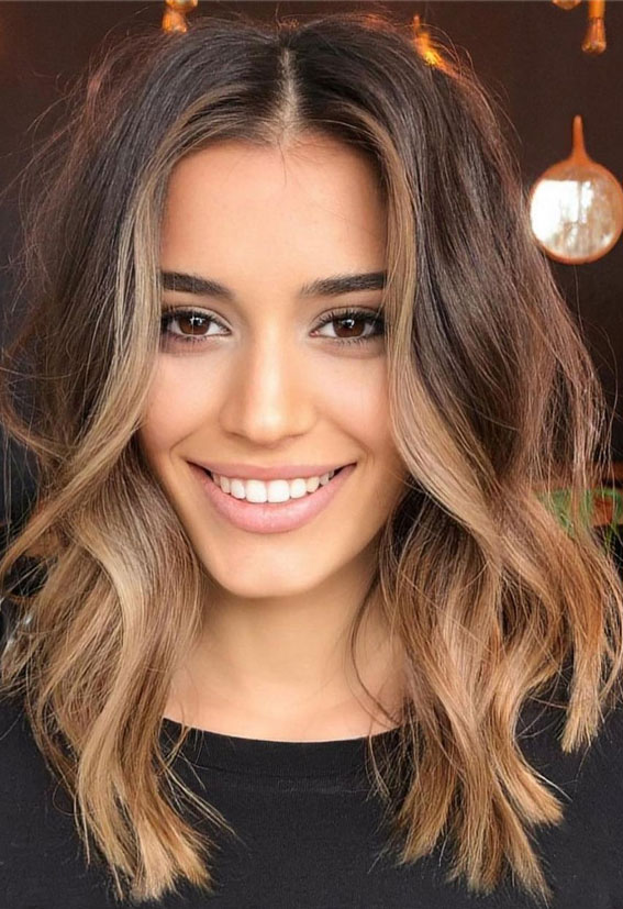 Collarbone Lob With Blonde Highlights and Balayage Collarbone Lob With Blonde Highlights and Balayage — Spring Brunette 2027