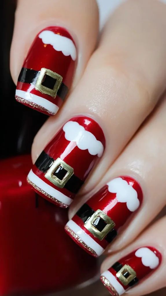 Glossy With Glitter Accents On The Tips Short Rounded Square Santa Suit Nails Glossy With Glitter Accents On The Tips Short Rounded Square Santa Suit Nails — Santa Nails 2026