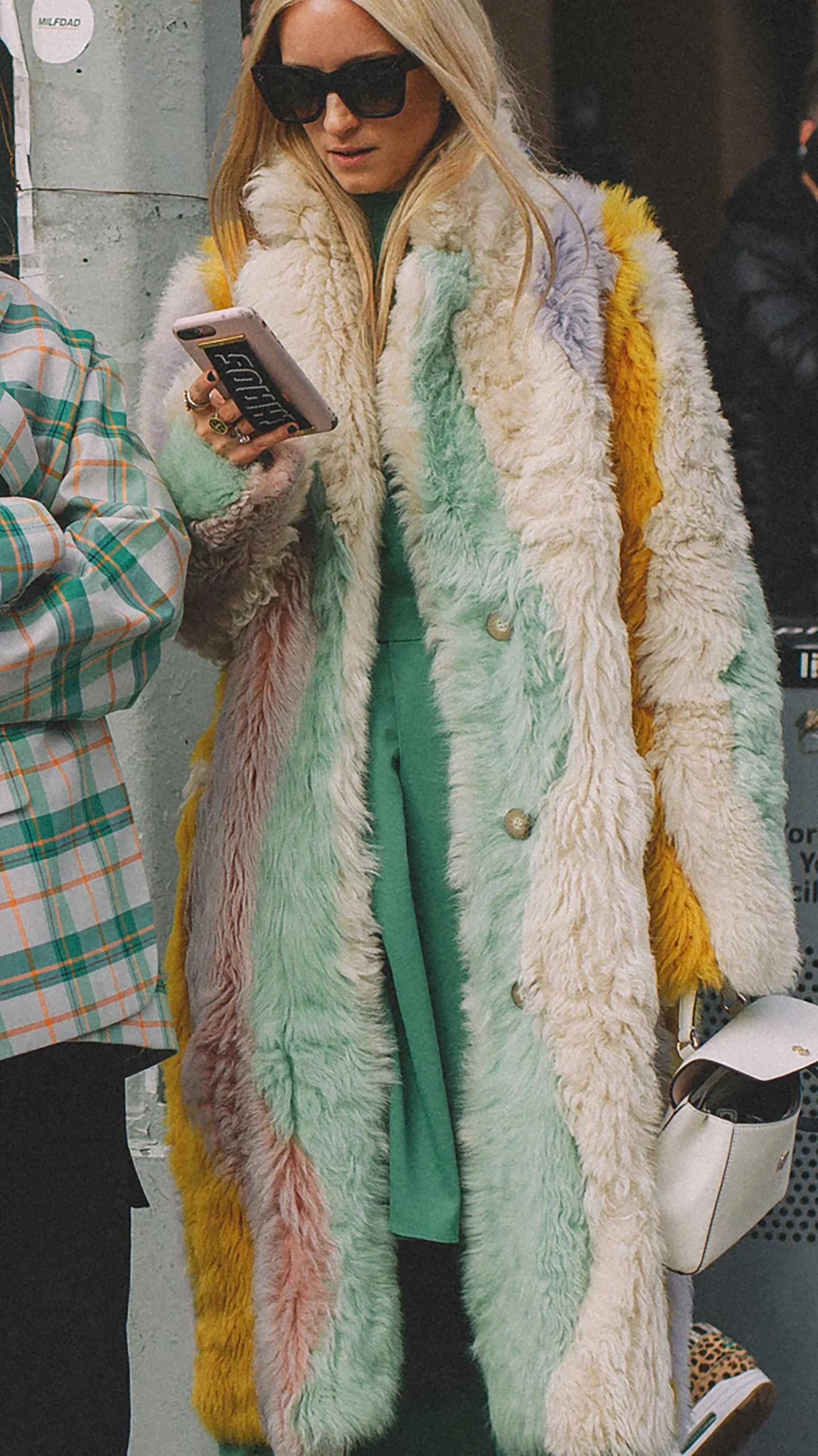 Pastel Faux Fur Extravaganza with a Green Jumpsuit Pastel Faux Fur Extravaganza with a Green Jumpsuit — Winter Colorful Outfits 2027