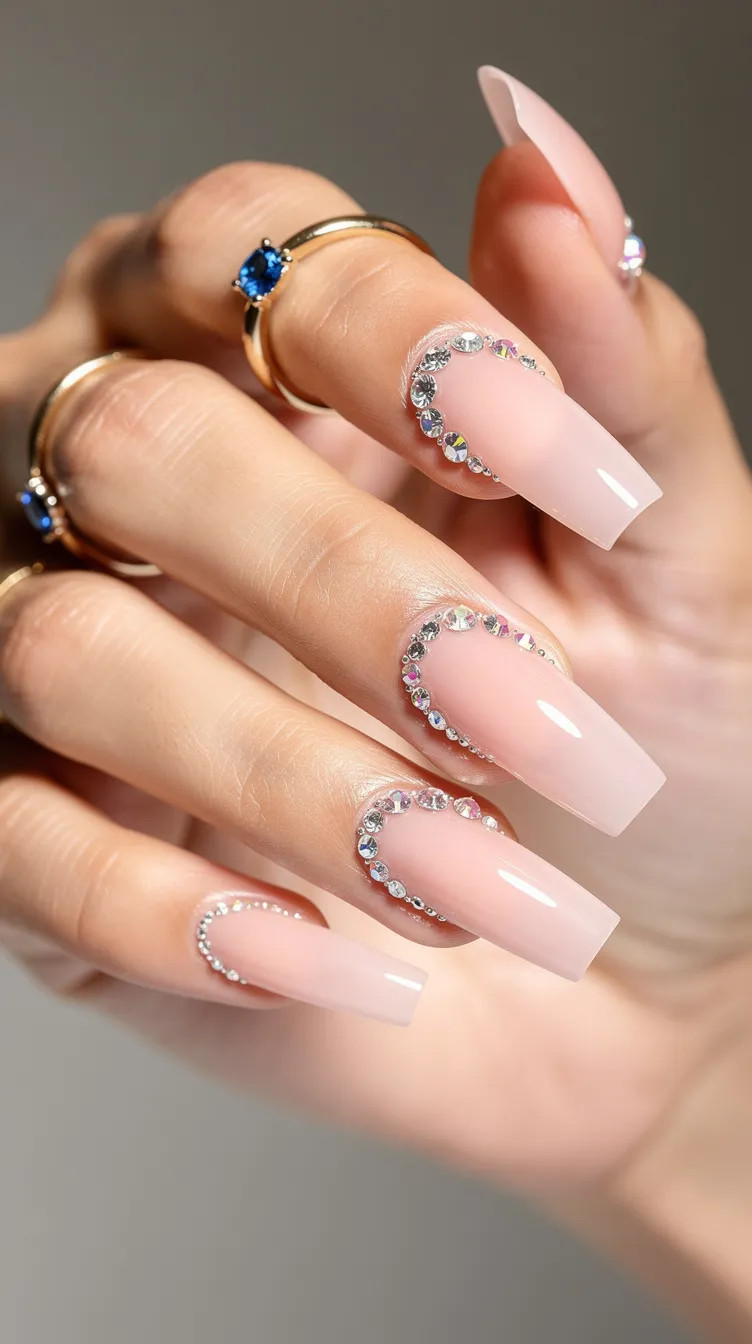 Elegant Cuticle Line Rhinestone Square Nails Elegant Cuticle Line Rhinestone Square Nails — Crystal Rhinestone Nails 2027