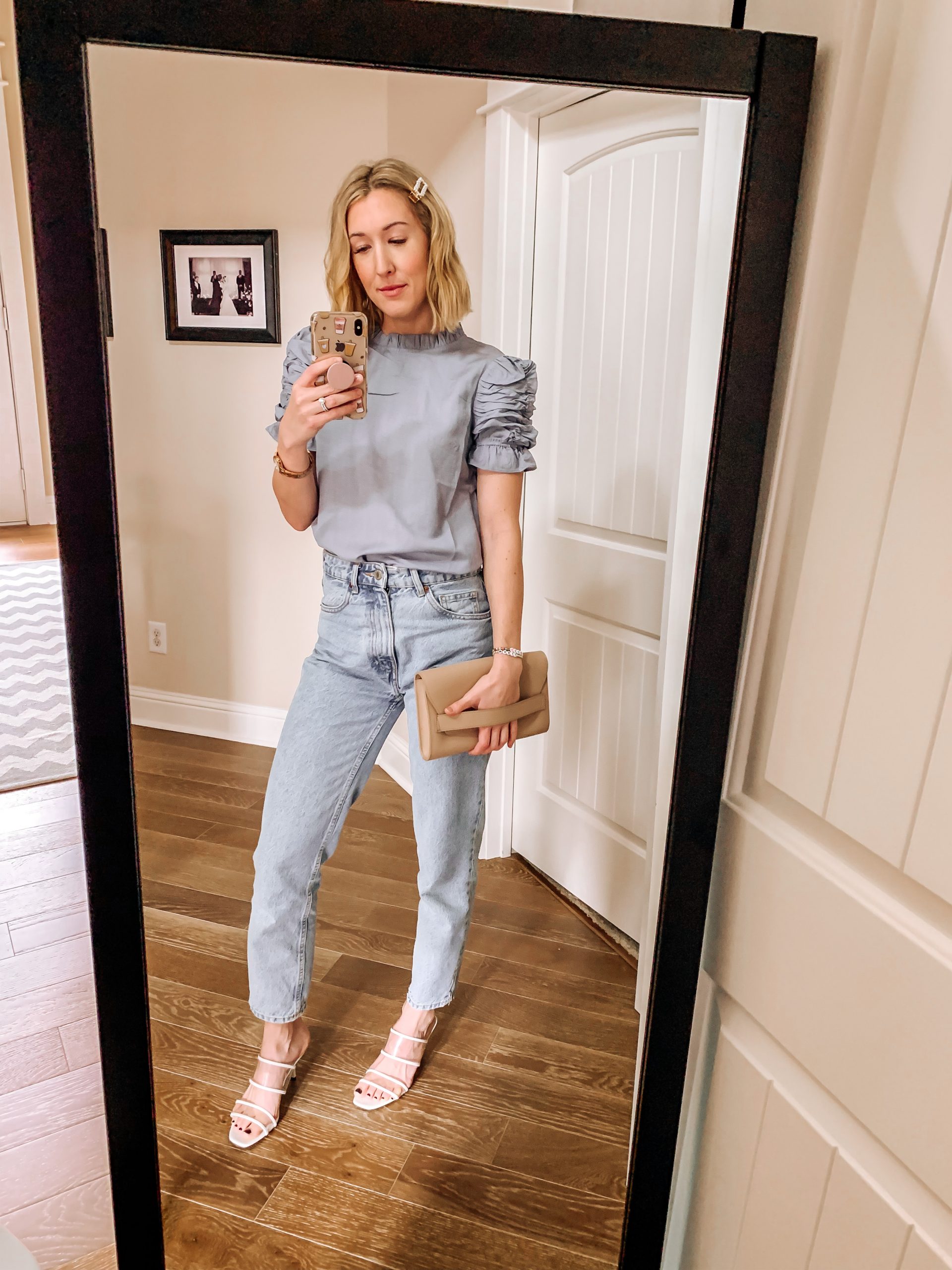 Feminine Touches: Light Wash Jeans with a Ruffled Blouse Feminine Touches: Light Wash Jeans with a Ruffled Blouse — Straight Leg Jeans Outfits 2027