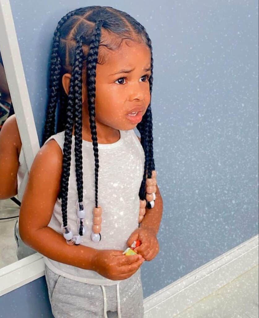 Elegant Braids with Natural Wooden Beads — Knotless Braids 2027 for Little Girls