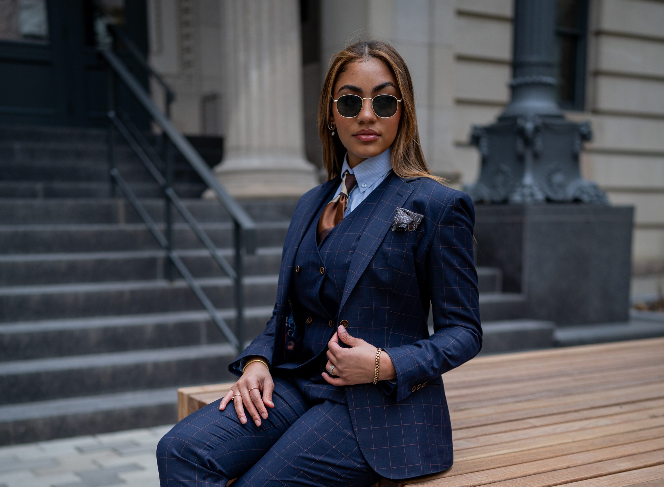 Navy Plaid Three-Piece Suit for a Classic Office Statement — Office Outfits for Women 2027