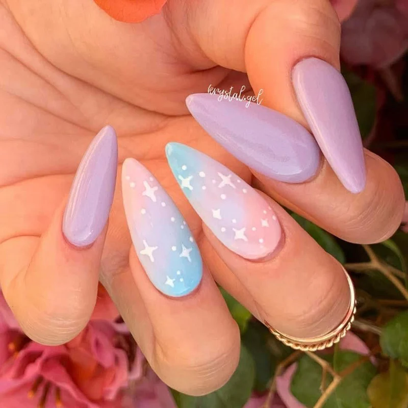 Glossy Pastel Gradient With Star Accents — Summer Dip Nails 2027