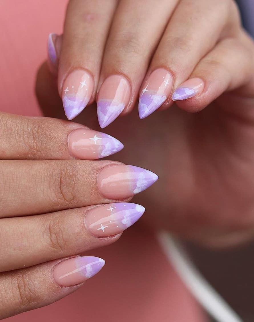 Medium Stiletto Lavender Cloud and Star Art Medium Stiletto Lavender Cloud and Star Art — Lavender Ombre Nails 2027