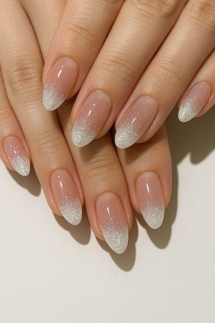 Sheer Nude Glitter Ombre Nails Sheer Nude Glitter Ombre Nails — Classy Wedding Nails 2027