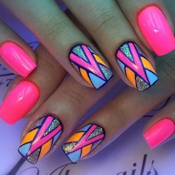Hot Pink Electric Blue Yellow Orange Visual Idea Hot Pink Electric Blue Yellow Orange Visual Idea — Neon Acrylic Nails 2027