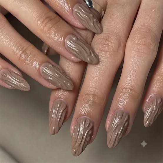 Textured Taupe Brown Stiletto Nails Textured Taupe Brown Stiletto Nails — Long Nails 2027