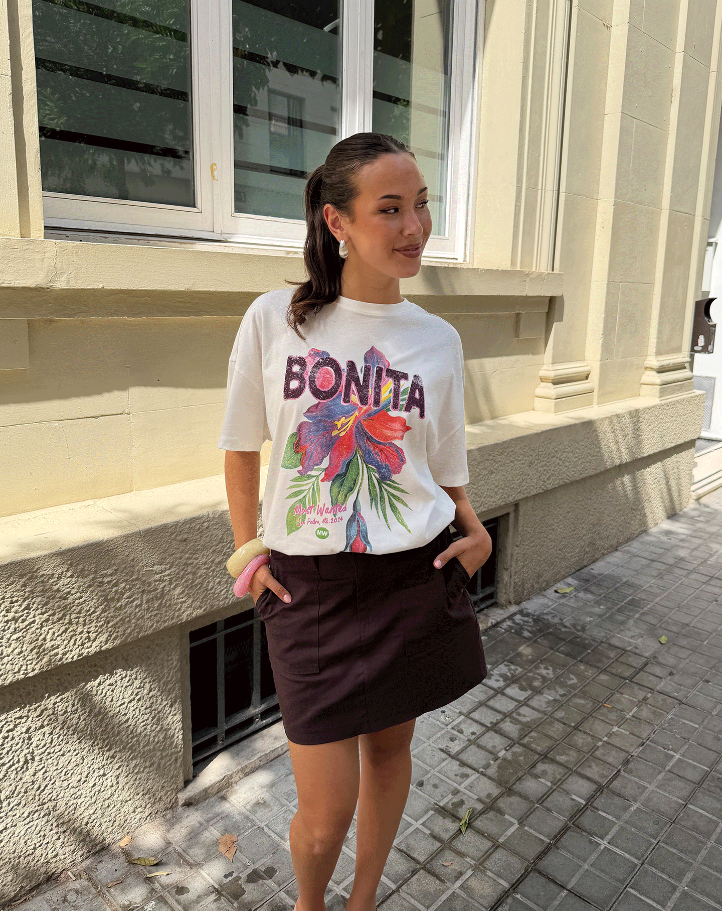 Dark Brown Mini Cargo Skirt with Graphic T-shirt — Cargo Skirts 2027