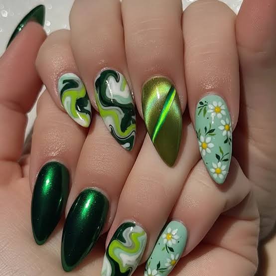 Glossy With Metallic Sheen Visual Idea Glossy With Metallic Sheen Visual Idea — Green Chrome Nails 2027