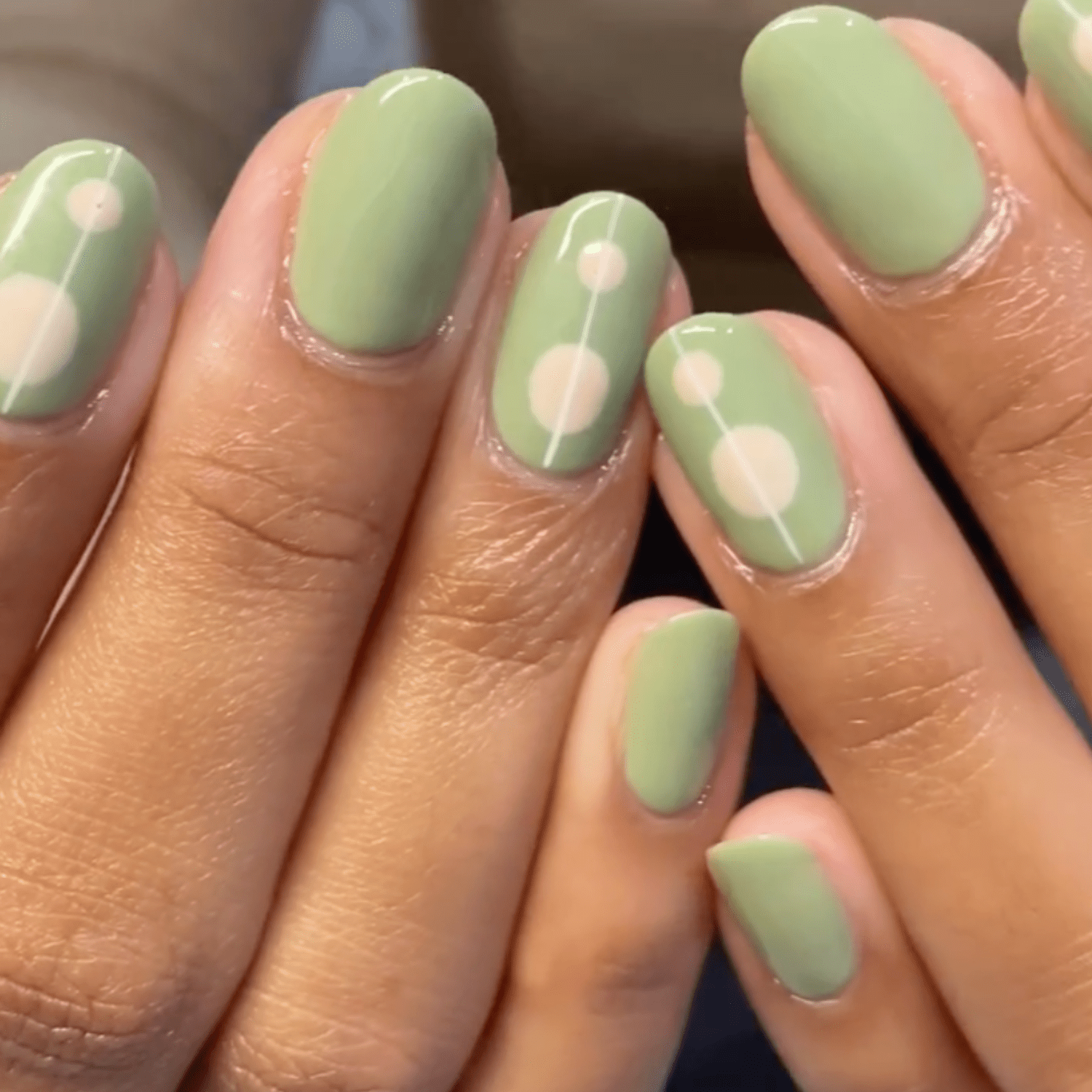 Short Oval Light Green with Beige Circles Short Oval Light Green with Beige Circles — Polka Dot Nails 2027