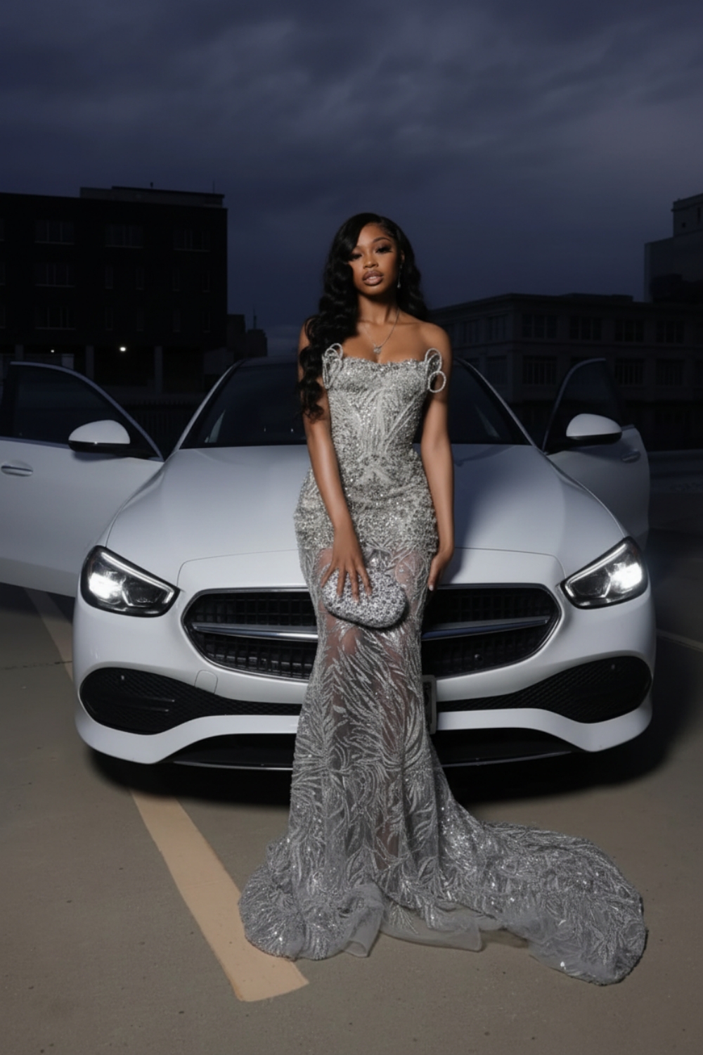 Silver Beaded Mermaid Dress Outfit Idea — Silver Dress Outfits 2027