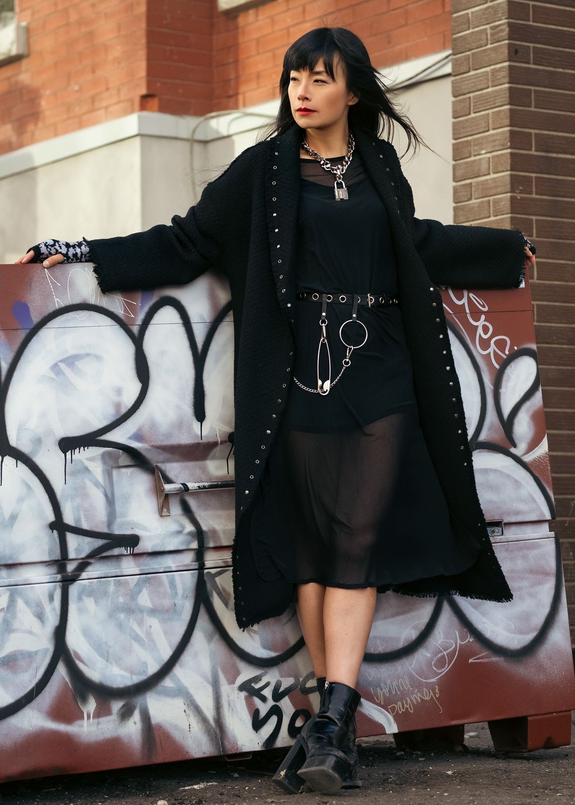 Studded Coat Over Sheer Dress: Edgy Evening Layers — Layered Winter Outfits 2027