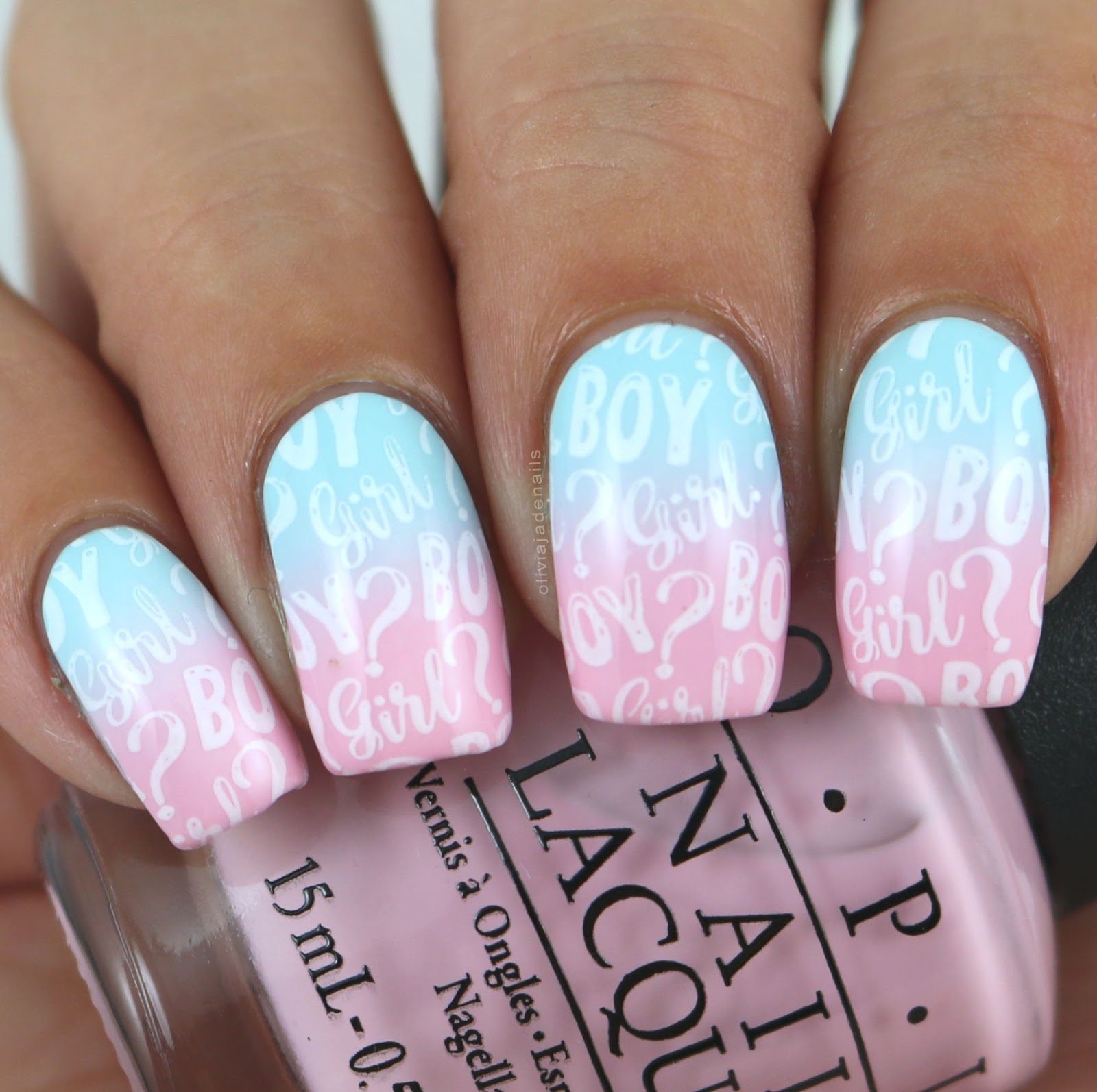 Pink and Blue Gradient Gender Reveal — Baby Shower Nails 2027