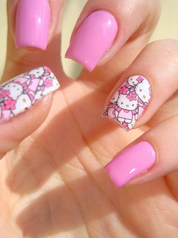 Solid Pink with Repeating Hello Kitty Pattern Solid Pink with Repeating Hello Kitty Pattern — Hello Kitty Nails 2027 for Kids