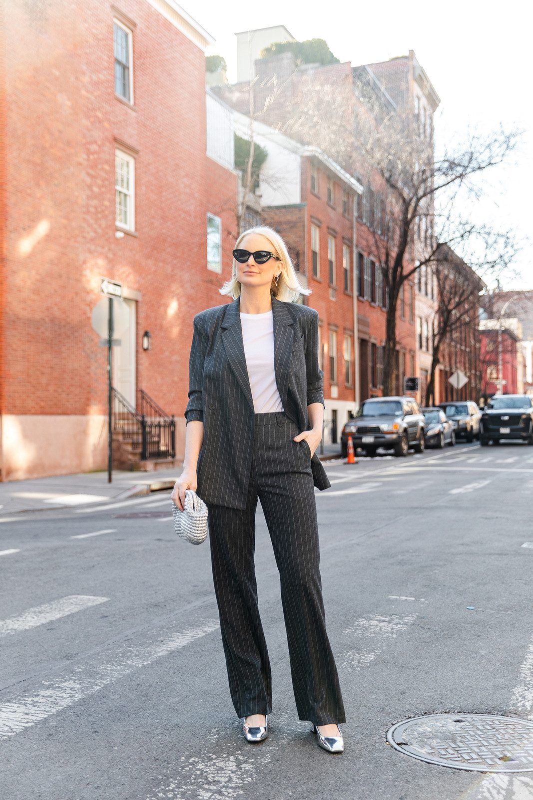Sophisticated Simplicity: Grey Pinstripe Suit with a Tee Sophisticated Simplicity: Grey Pinstripe Suit with a Tee — Pinstripe Pants Outfits 2027