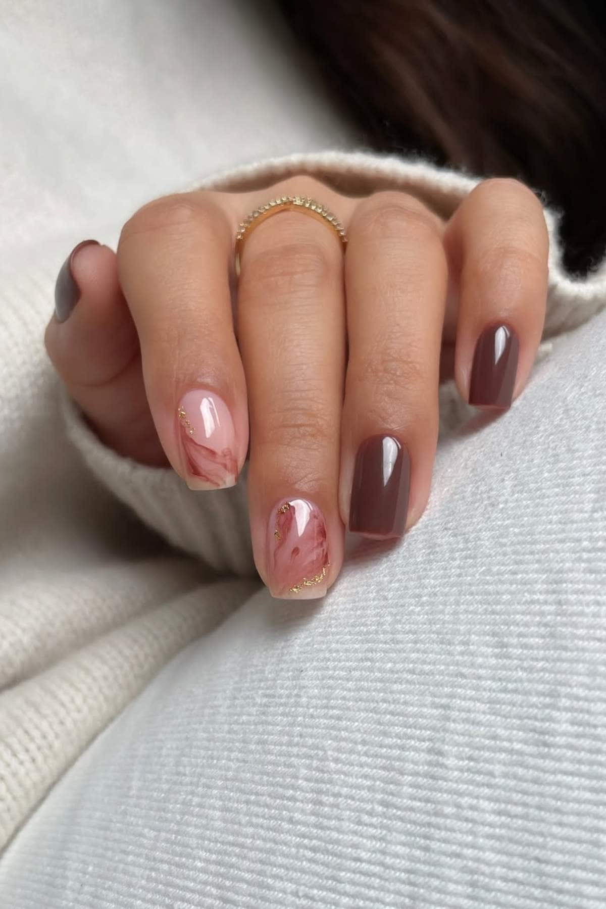 Dusty Rose Marble Gold Foil Square Nails Dusty Rose Marble Gold Foil Square Nails — Short Prom Nails 2027