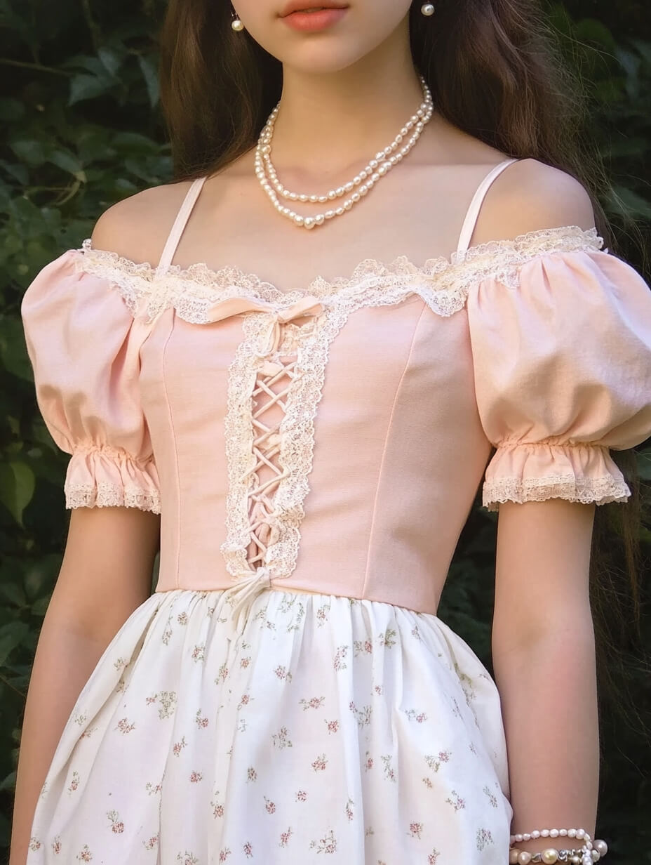 Soft Coquette Romance with a Pink Off-the-Shoulder Corset Soft Coquette Romance with a Pink Off-the-Shoulder Corset — Coquette Corset Top Outfits 2027
