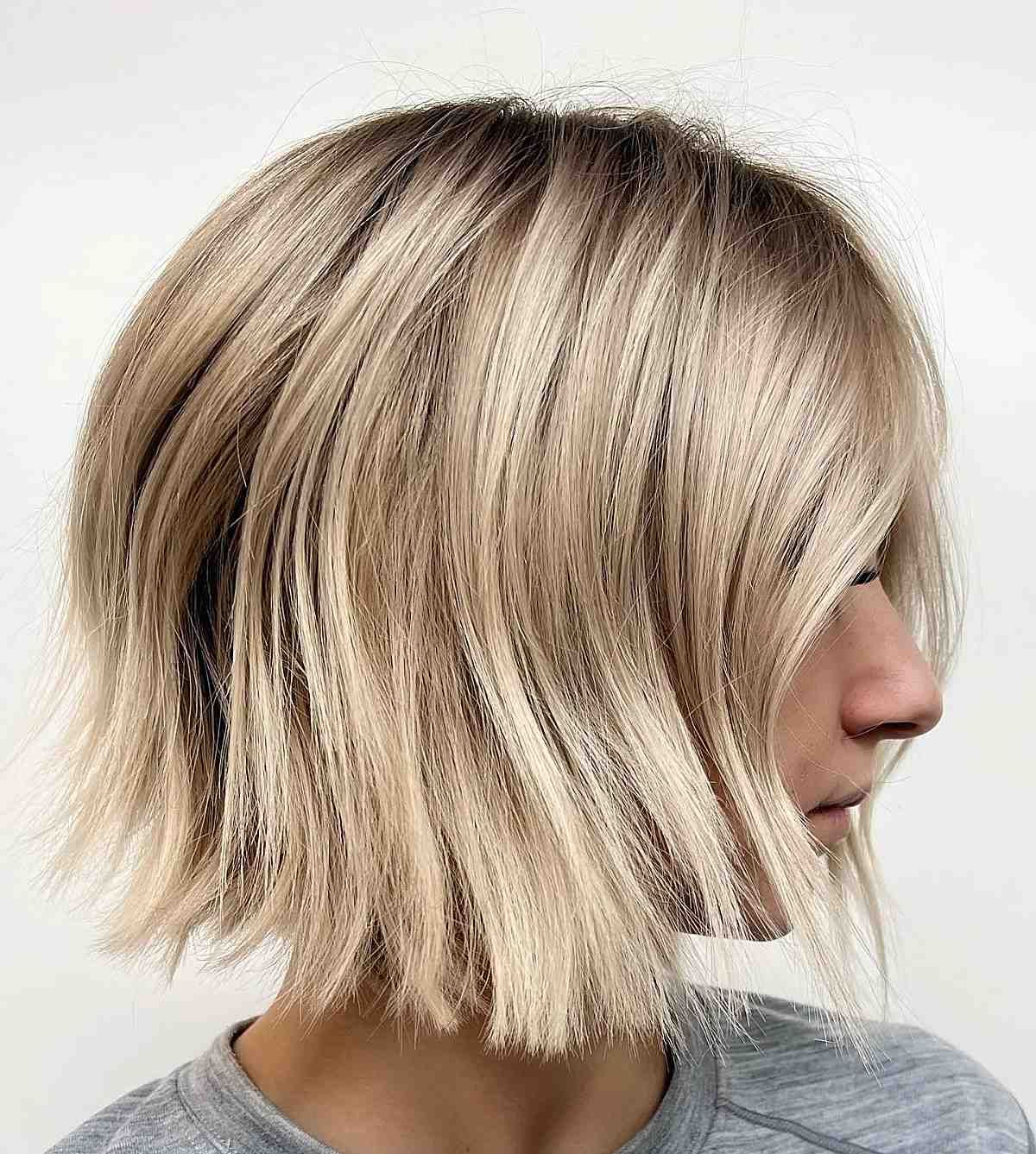 Choppy Bob with Ash Blonde and Root Shadow Choppy Bob with Ash Blonde and Root Shadow — Blonde Hair 2027 with Dark Roots