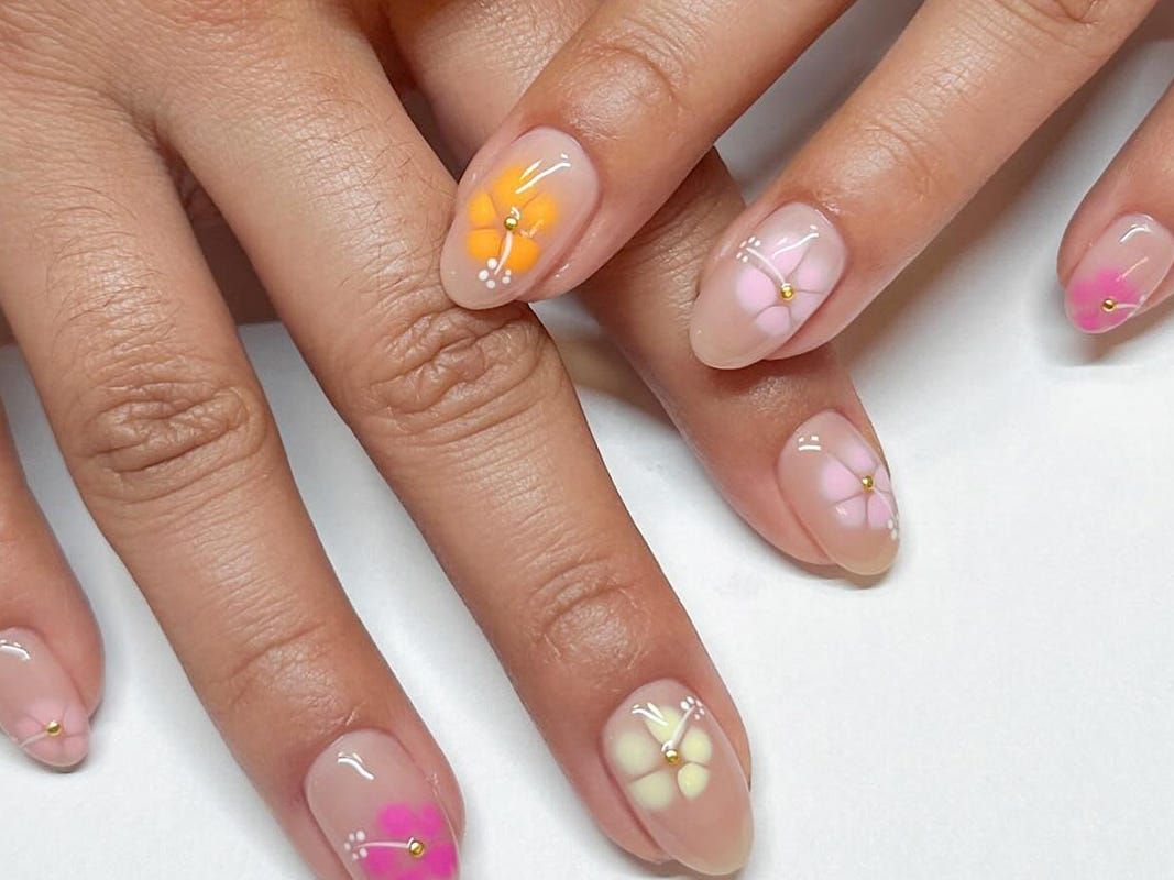 Hibiscus Pink & Yellow Ovals Hibiscus Pink & Yellow Ovals — Painted Petal Nails 2027