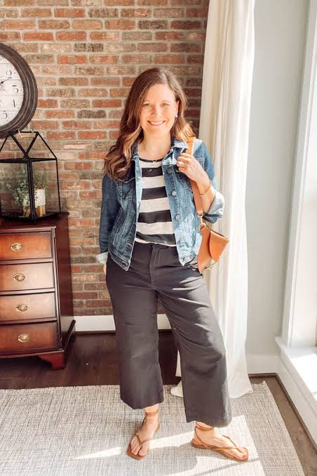 Classic Denim Jacket with Striped Tee and Cropped Trousers — Denim Jacket Outfits 2027