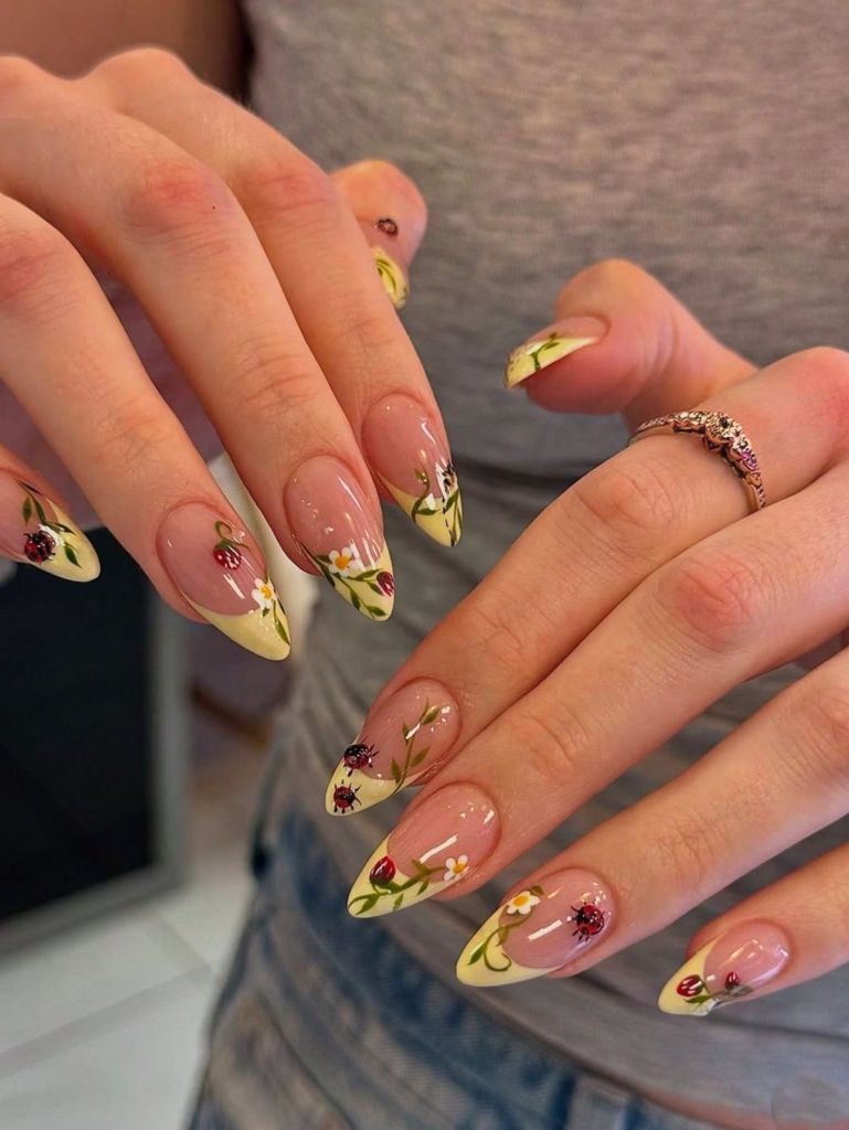 Clear Almond Ladybug Nature Scene Clear Almond Ladybug Nature Scene — Wildflower Nails 2027