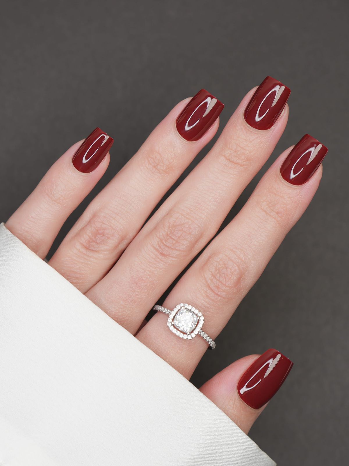 Muted Red Gloss Short Square Nails — Garnet Nails 2027