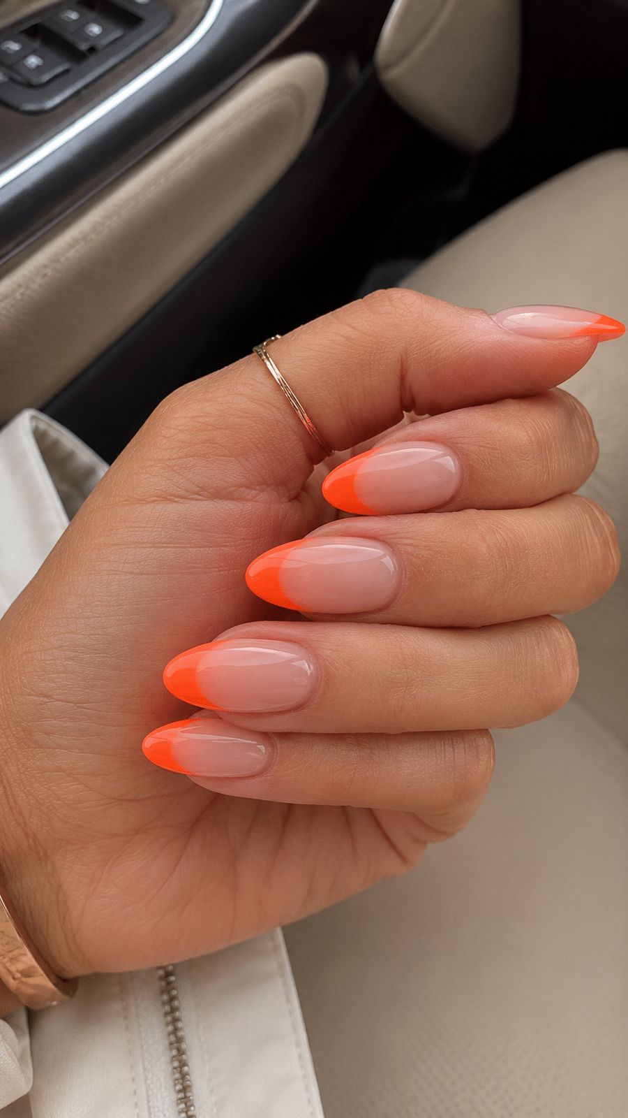 Glossy Orange French Tips on Nude Base — Coral French Tip Nails 2027