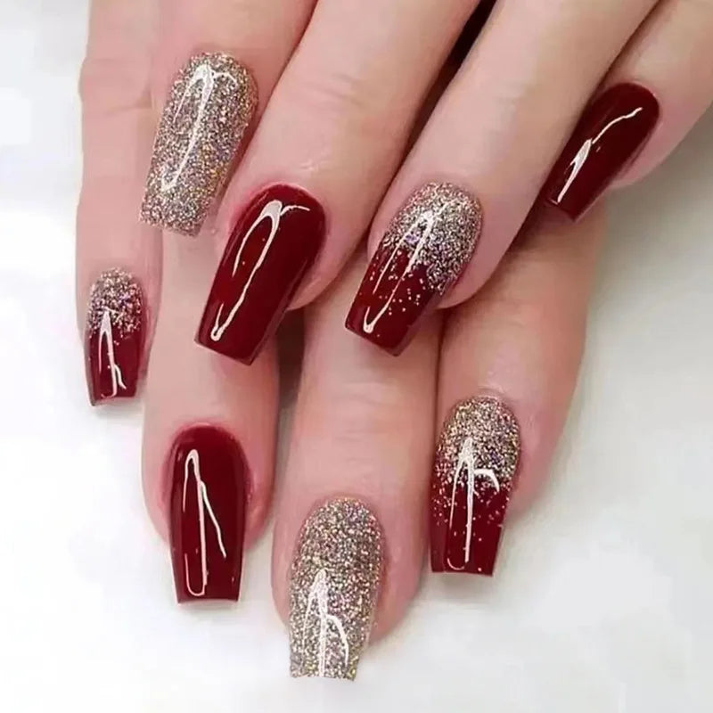 Deep Red Glitter Gradient Coffin Nails Deep Red Glitter Gradient Coffin Nails — Winter Coffin Nails 2027